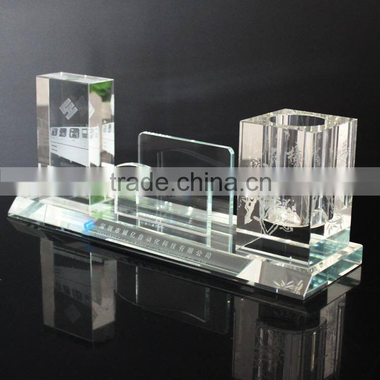 High quality crystal office set with card & pen container