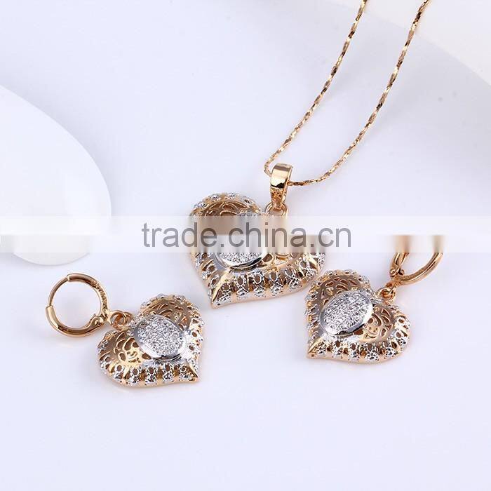 New fashion jewelry set, gold plated earring and pendant necklace costume jewellery, sweet heart jewellery sets