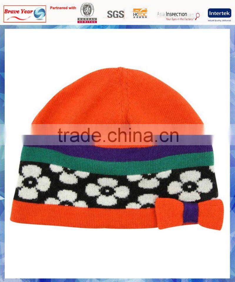 floral knitted cashmere hat/girls knitted winter hats/teenagers knitted beanie hats