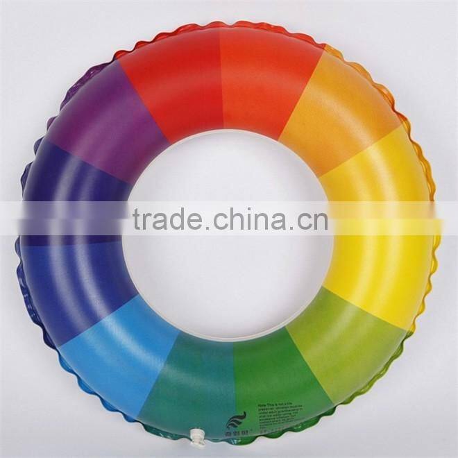 Factory wholesale Rainbow color air inflatable swim ring for adult and children pool water floatable swimming neck ring