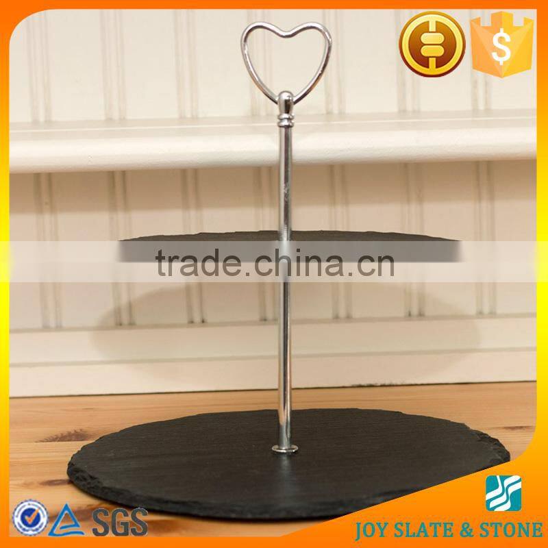 Natural black 2 tier slate cake stand