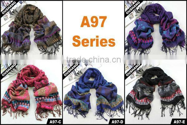 A97-A Pashmina hijib Flower jacquard scarf