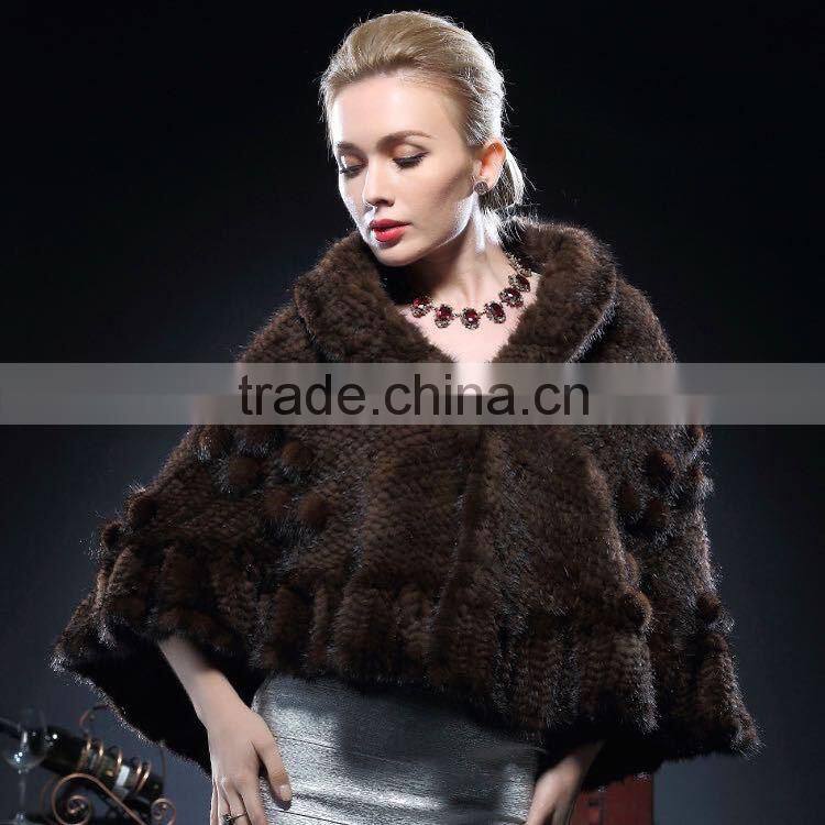 New Design Natural Knitted Mink Fur Poncho for Fashion Girls with Cheap Price