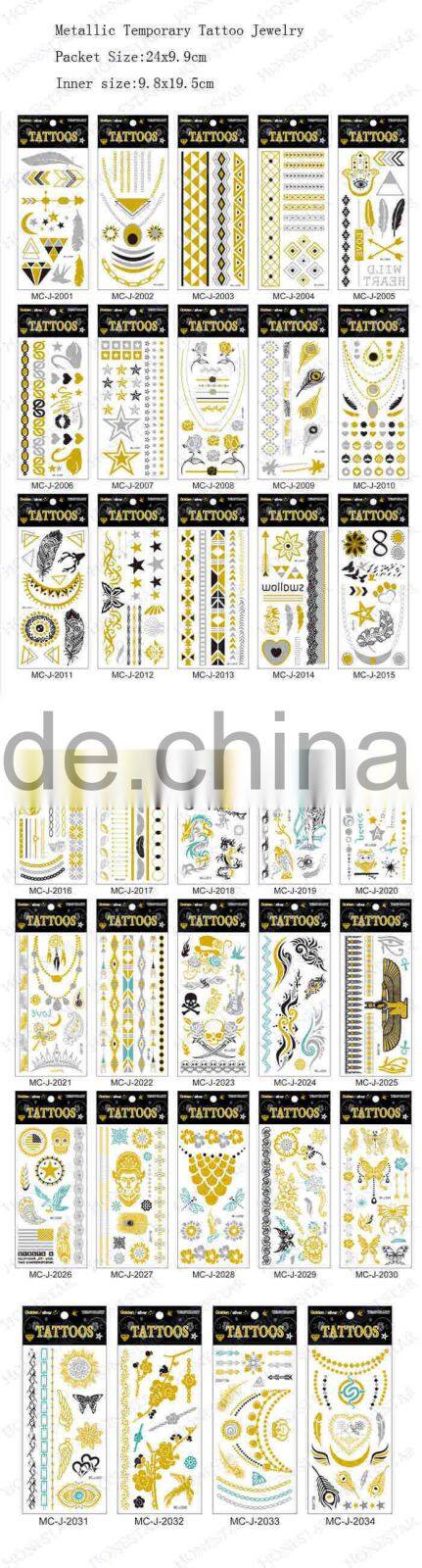 HONESRAR Gold Silver black custom designed metallic temporary tattoos