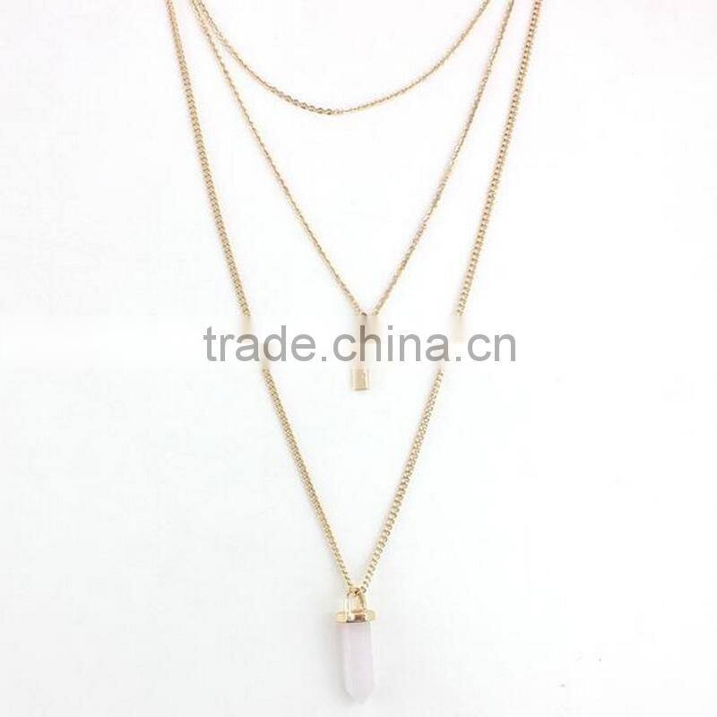 Artificial Cutting Pink Stone Multi Layers Long Necklace Choker For Fashion Lady