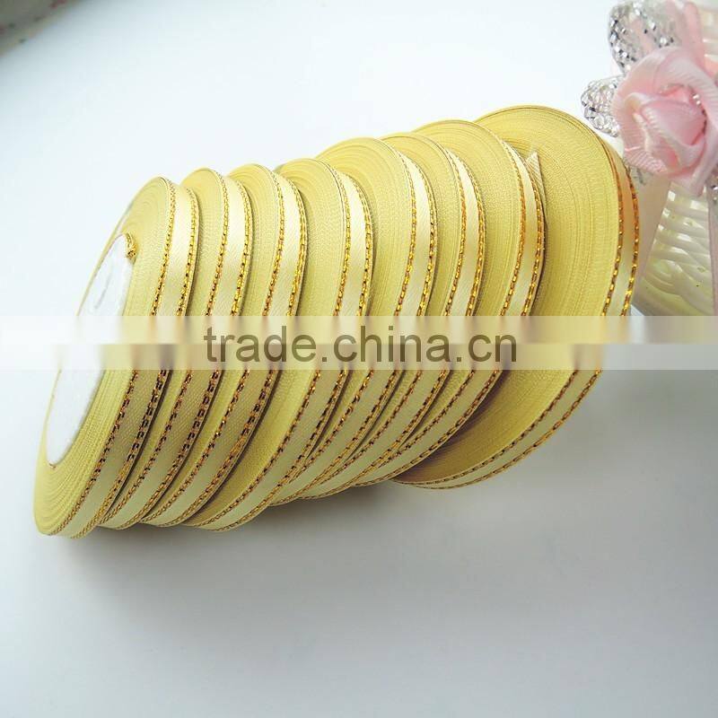 Wholesale Gold & Silver Metallic Edges Polyester Satin Ribbon Roll
