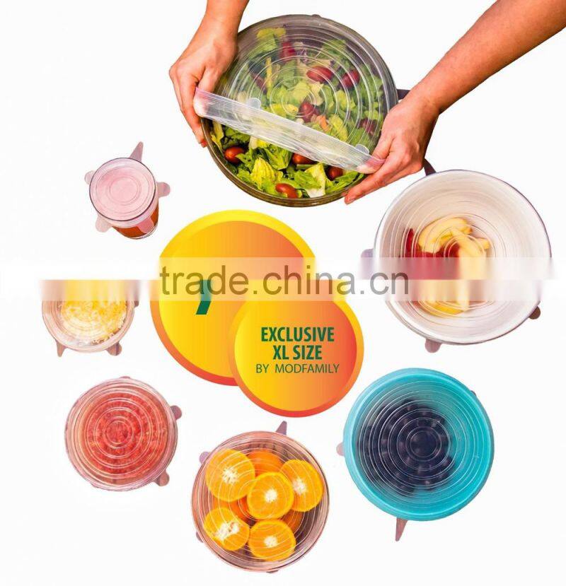 OEM silicone stretch lids set of 5 , Silicone Cup translucent lids