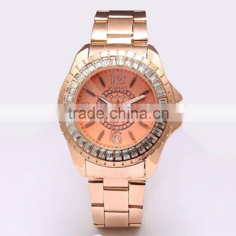 New Gold steel watches Luxury Women Watch calendar diamond lady watch