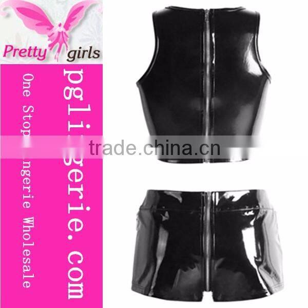 pin up carnival costumes solid Black sexy leather women jumpsuit Sets