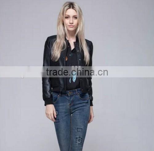 2015 High Quality Factory Sale Short Ladies Coat Custom Casual Winter Warm Sexy Leather Coat