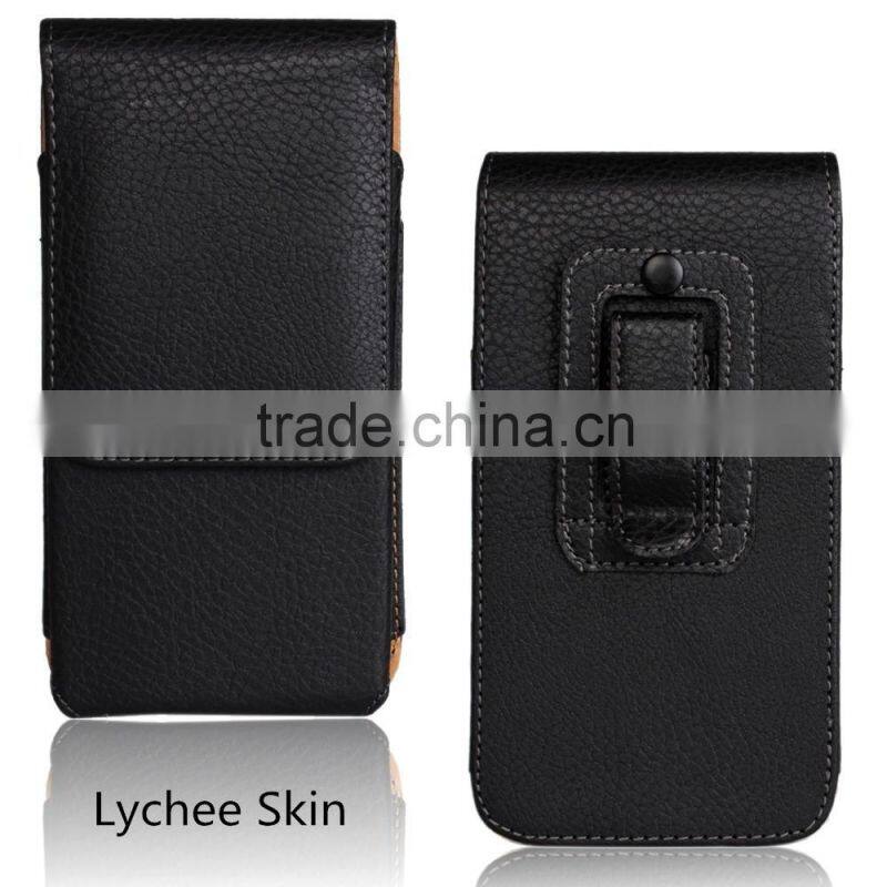 Black Vertical Leather Holster Pouch for Sony Xperia Z4 with Belt Clip--Glossy Skin or Lychee Skin