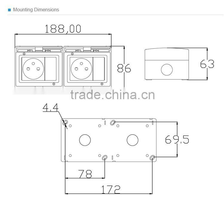 French multiple power wall switch and socket SP-2FRS