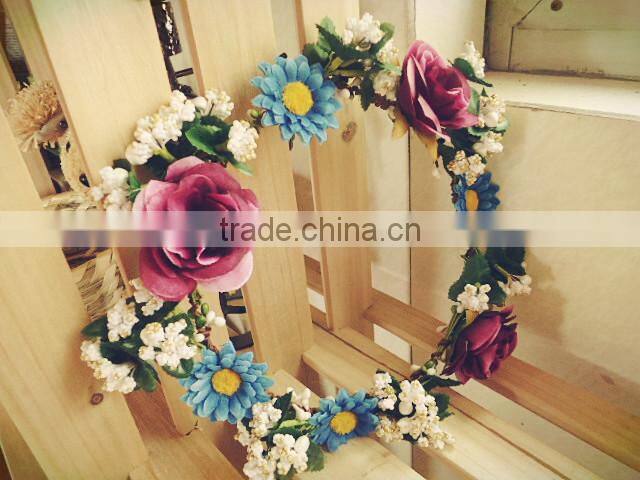 Handmade Artificial Silk Fabric Wedding Head Wreath Purple Rose Flower Wreath