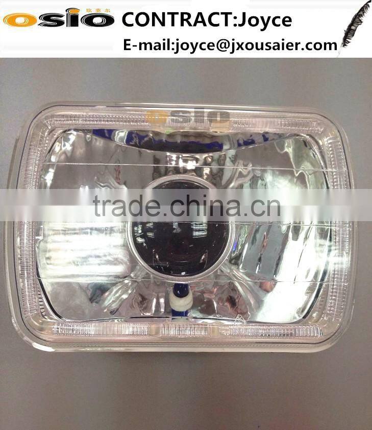 7 inch Square BMC with Hold Crystal Iron Auto Halogen Semi Sealed Beam Headlight Install H4 Bulb