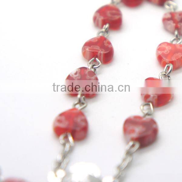 glaze small heart rosary,religious rosary decate , glass beaded rosary