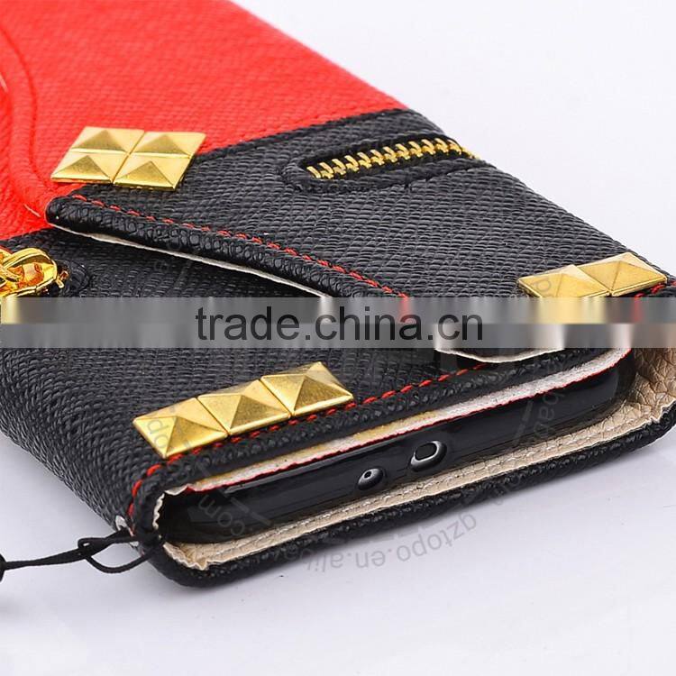 wholesale Rivet bling bling wallet case for iphone 6 leather voltage holster card zipper flip cover case for iphone 6s plus