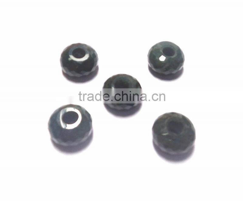 Green Jasper Fancy Faceted Handmade Roundel Big Hole Beads