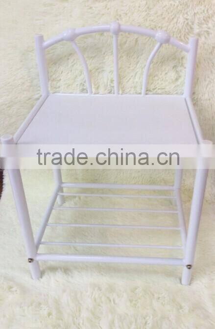 New White Finish Metal Night Stand Accent Table with 2 Shelves