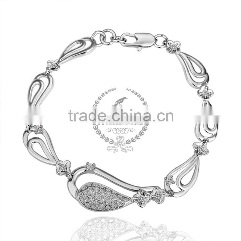 18KGP platinum plated white crystal rhinestone Austria crystal elements women bangle bracelet fashion jewelry B005