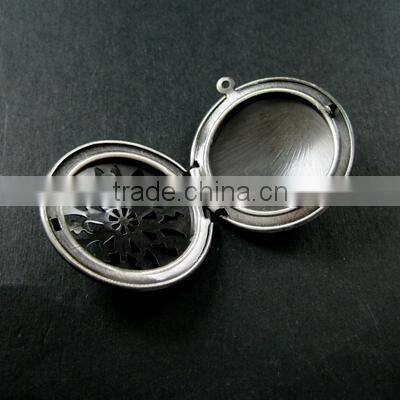 33MM vintage style antiqued silver flower engraved filigree round photo locket pendants DIY supplies 1113015