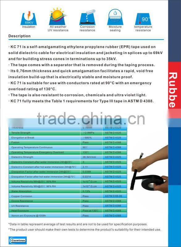 Self-amalgamating ethylene propylene rubber (EPR) pipe wrap tape for 35kv to 69kv electrical cable