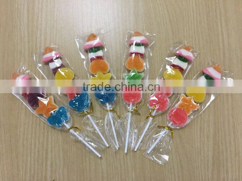 Mix Color Bear Shape Fruit Jelly Lollipop , Jelly Candy Soft Gummy Kebab