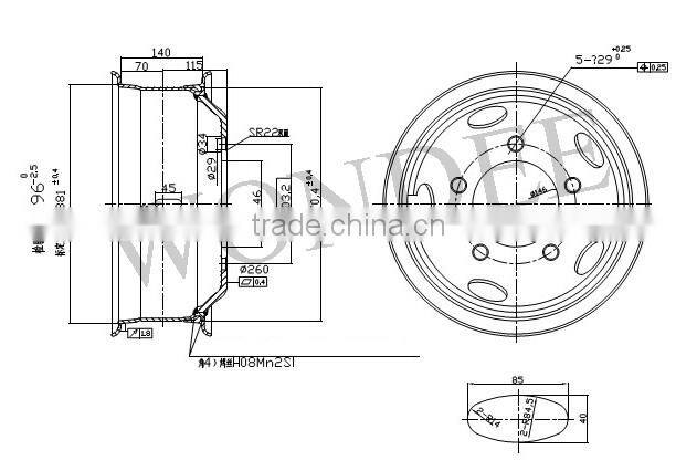 5.5-15 Truck parts Tube Steel Wheel for Truck
