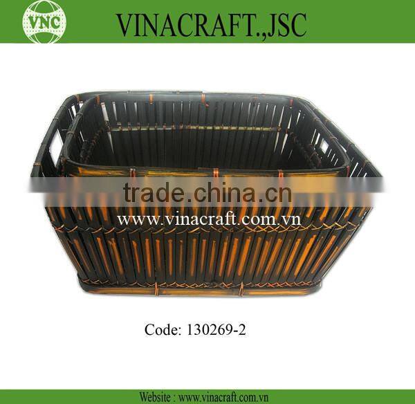 Red bamboo basket from bamboo mat