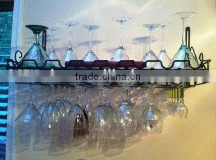 Metal Wine Bottle and Glass Wall Rack, Matte Black