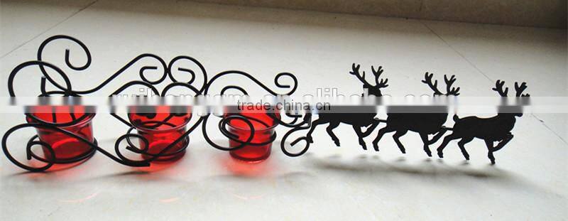 Reindeer Sleigh design standing metal and glass Candle Holder
