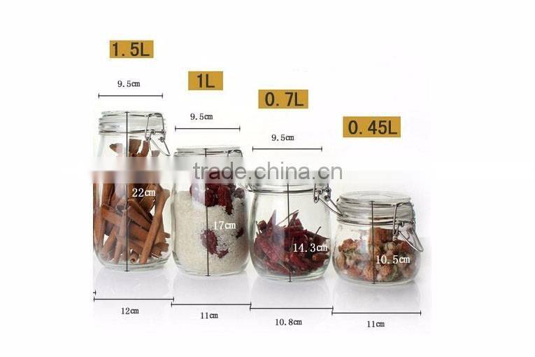 650ml-1800ml clear embossed glass mason canning jar with flip sealed lid