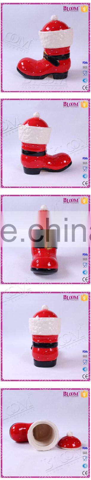 Unique shoe shaped ceramic christmas gift seal for cookie jar