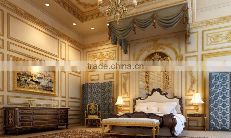 Luxurious Classic French Baroque Imperial Golden Decorated Master Bedroom Interior 3D Rendering Design BF12-03314h