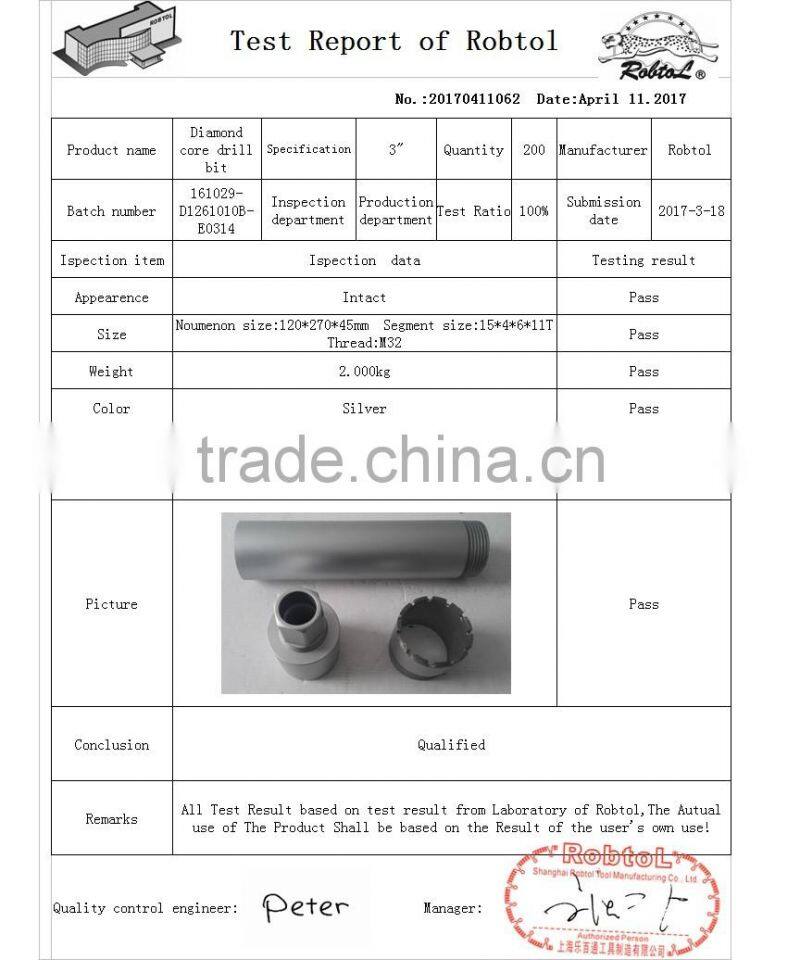 3" Three Section Concrete Diamond Core Drill Bits Hole Saw Masonry Asphalt Cement Brick Block