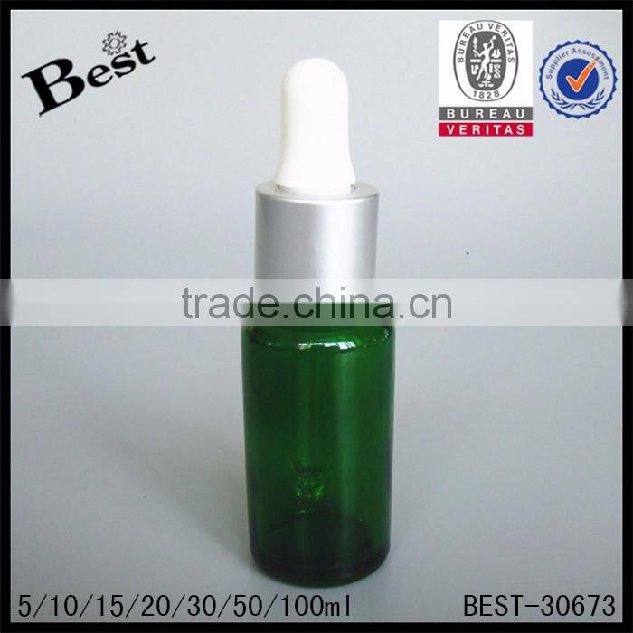 Shanghai Best manufacturer oil glass bottle 10ml 15ml 30ml 50ml green oil glass bottle with white dropper