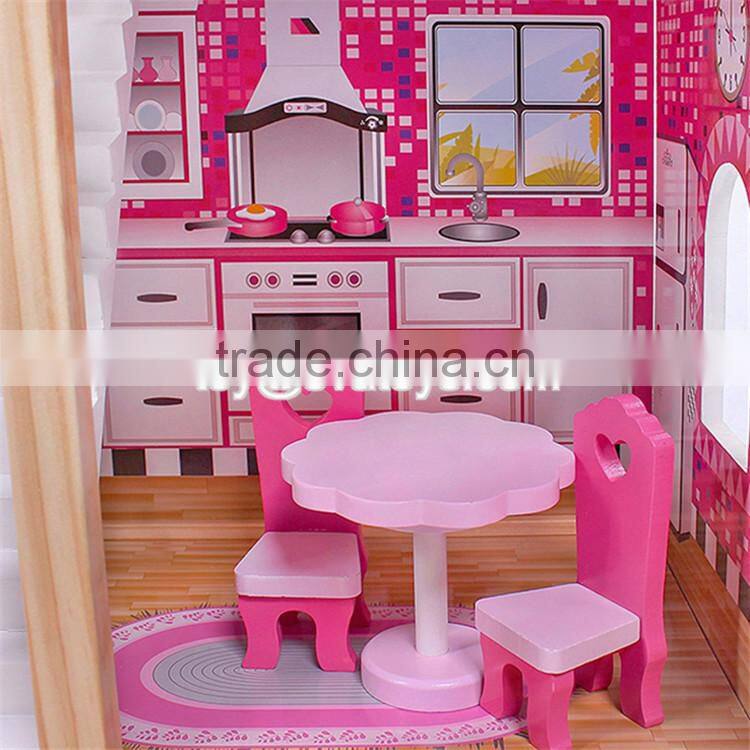 New design pretend play miniature wooden toy doll house for kids W06A228