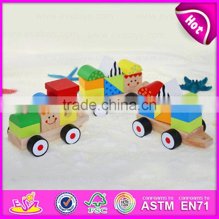 2015 New intelligence pull line blocks toy,kids wooden toy wooden block pull toy,Line Pull Building Block toys (Train) W05C009