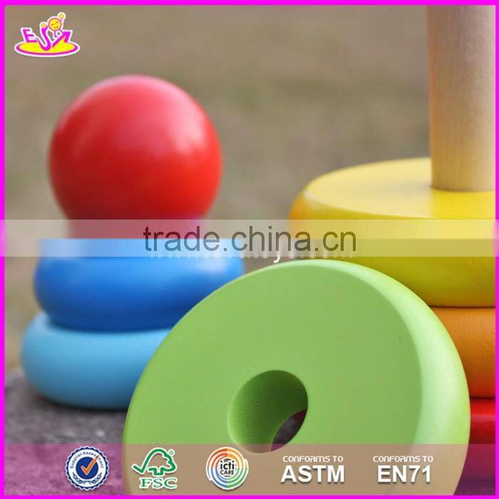 2017 new design colorful rainbow town kids wooden stacking rings toy W13D136