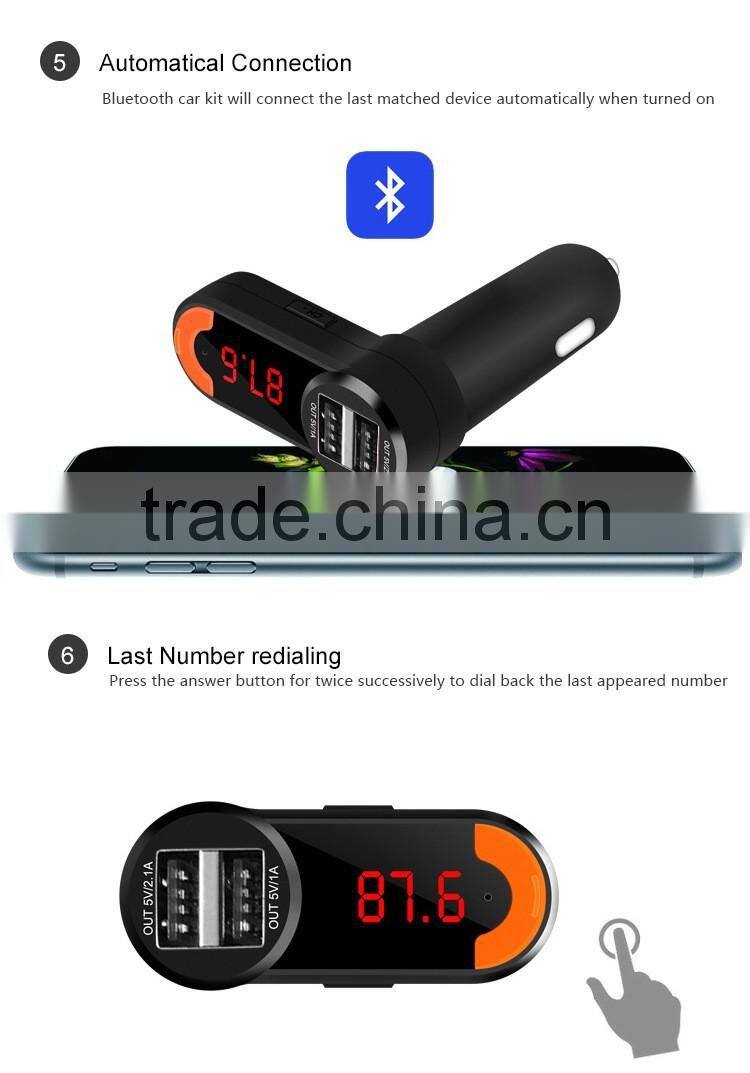 Wireless Bluetooth Car Kit with Portable Dual USB car charger Hands Free MP3 Player FM Transmitter