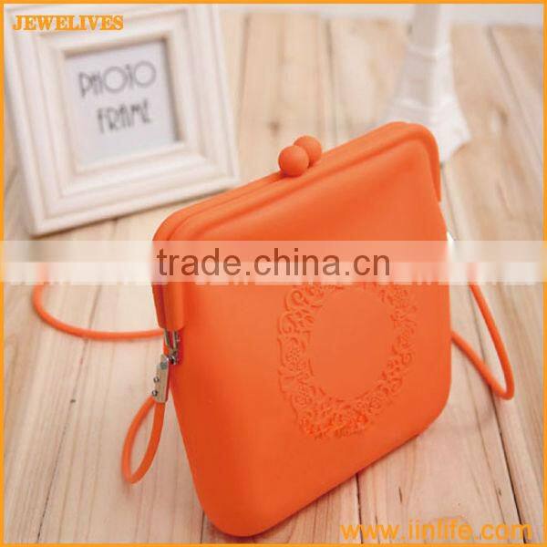 Sky Blue Embossment Lace Fashion Function Silicon coin bag Pouch Wallet Cellphone Mobile Silicon Cosmetic Bag Purse