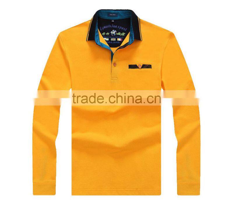 2016 long sleeve blank double mercerized cotton polo shirt