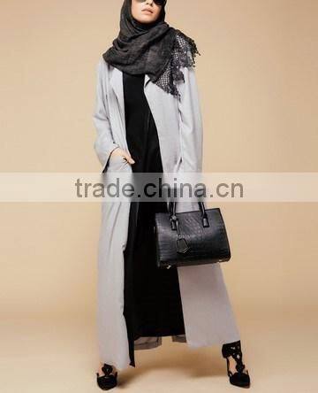 fashion islamic clothing Grey Undertone One Button Linen Open Jacket Abaya
