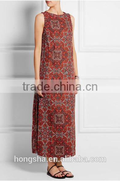 Fashion Sleeveless Vintage Boho Dress Latest Women Linen Dress HSD6672