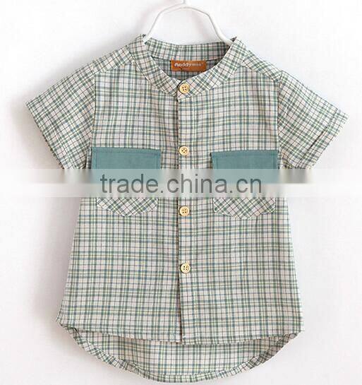 Aliabba wholesale fashion boy shirts band collar short sleeve checks shirts for children