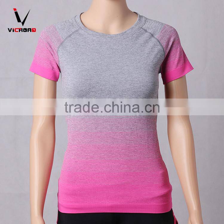 Polyster/Spandex Gradient Quick Dry Slim Fit Sporting Clothing Short Sleeve T Shirts For Women