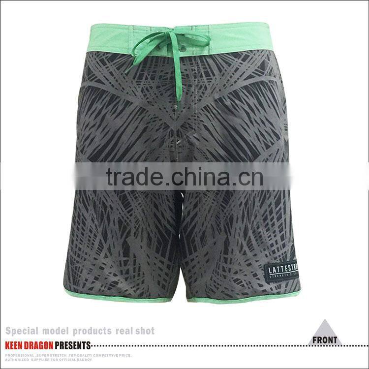 4-way stretch mens beachwear contrast waistband printed board shorts