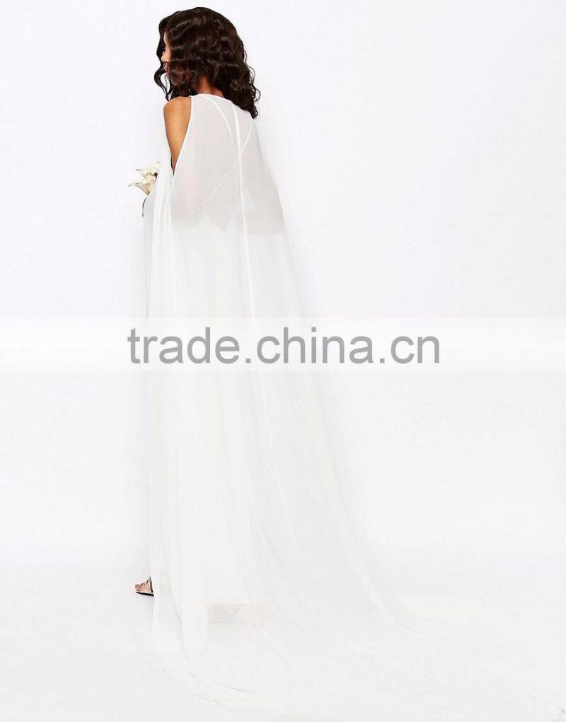New Arrival Bridal Jumpsuit With Detachable Cape Deep V Neck Maxi Dress White Elegant Slip Dress