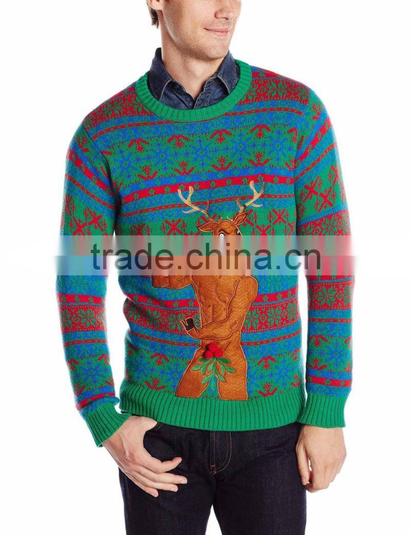 Men Green Sweater Muscle Reindeer Pattern Unisex Christmas Jumpers Christmas Sweaters