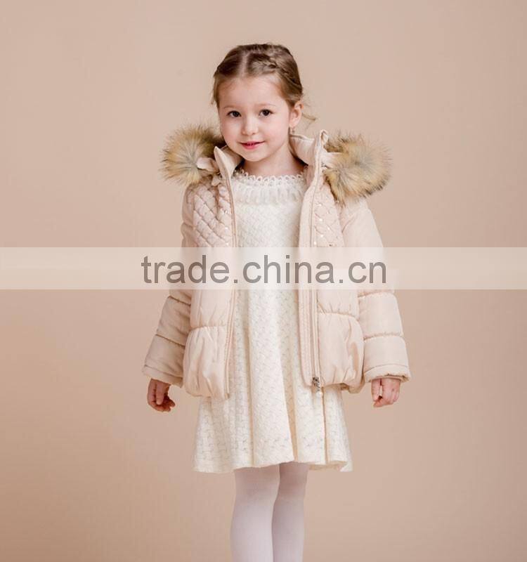 2017 Latest Design Girls Winter Jacket With Fur Hood Kids Clothes Padding With Cotton