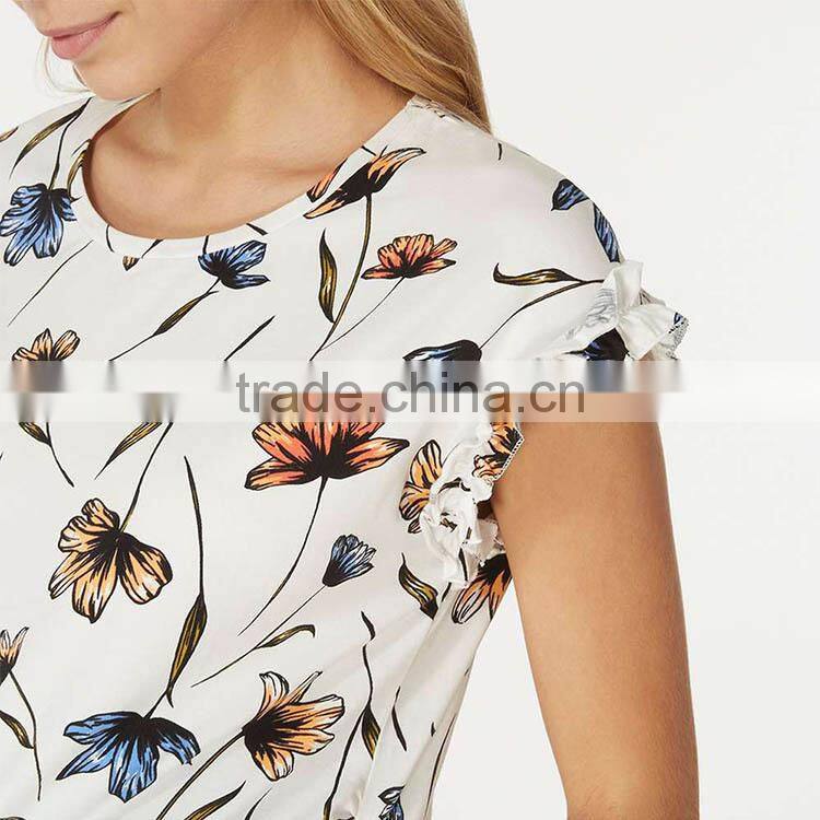 Lvory Jersey T-Shirt With Ruffle Sleeves And Floral Print Fits Comfortably Around Bump Maternity Fashion Clothes Cheap